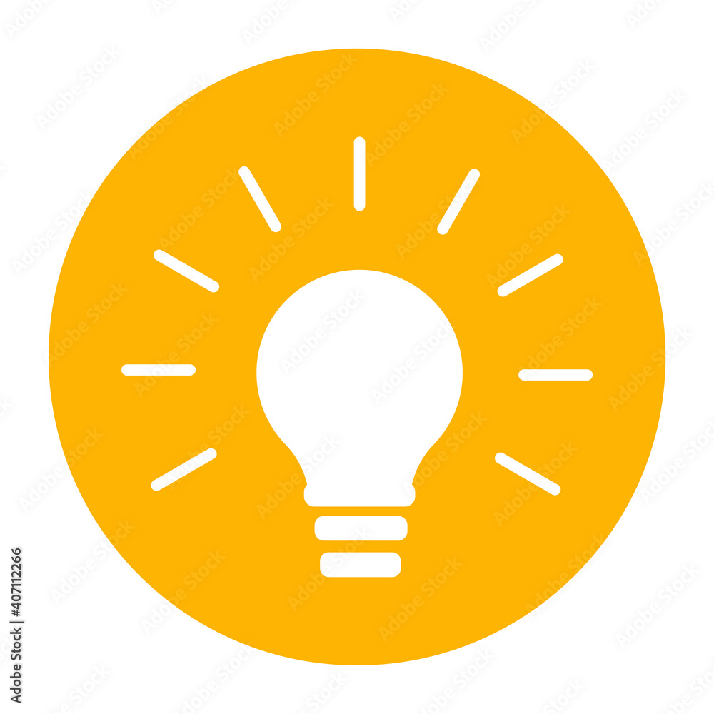 Poster light bulb yellow circle in cartoon style. light bulb line icon vector. solution, idea icon symbol. 