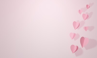 3D rendering of paper cut in heart shape on soft pink background. For valentine's day or sweet romantic events