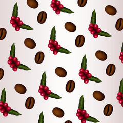 delicious coffee drink poster with seeds and leafs pattern