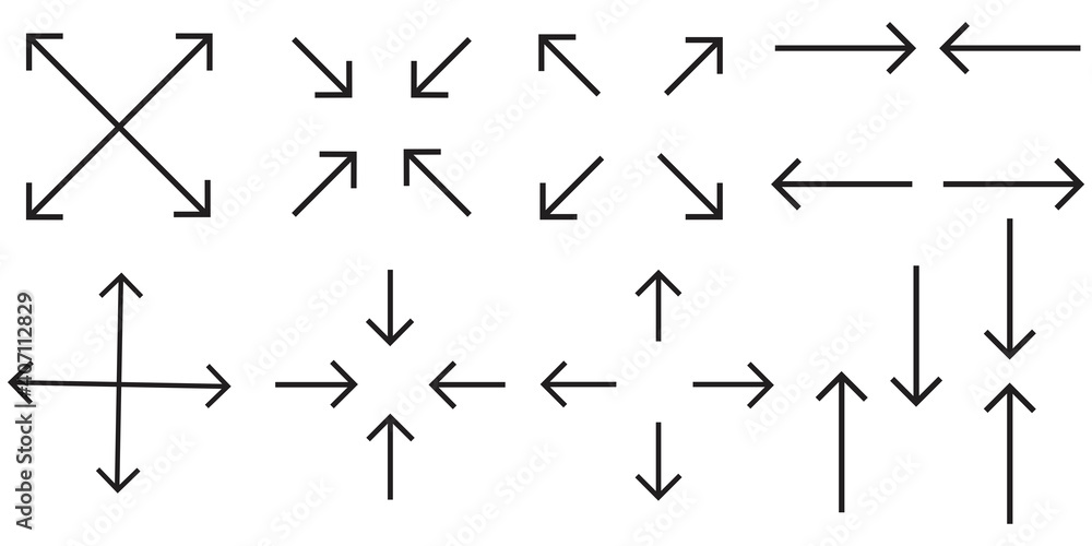 Poster line art long arrows. web design. arrow icon collection. outline drawing. thin line icon set. stock 