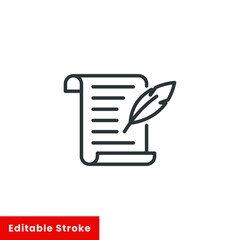History, writing icon. Line style for web template and app. Simple thin line, poetry, book concept, education, vector illustration design on white background. Editable stroke EPS 10