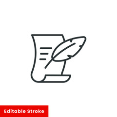 History, writing icon. Line style for web template and app. Simple thin line, poetry, book concept, education, vector illustration design on white background. Editable stroke EPS 10