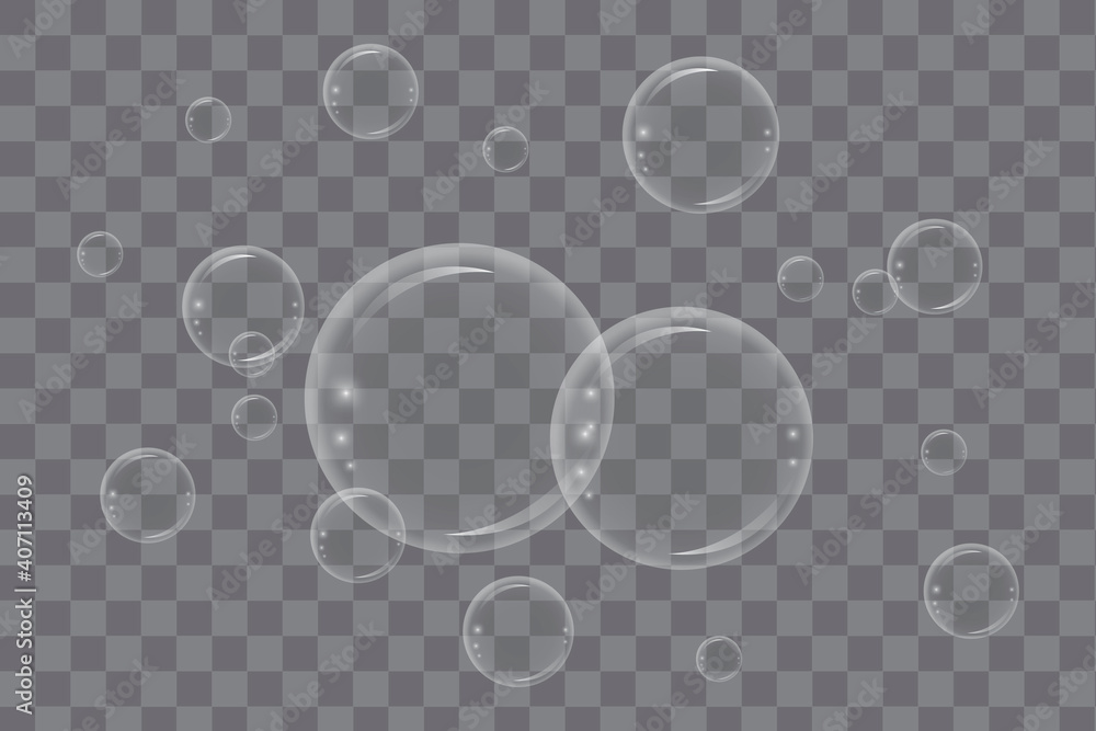 Poster soap bubbles empty background. 3d realistic soap bubbles empty background. stock image.