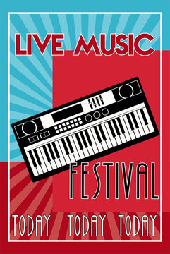 live music festival lettering poster with piano