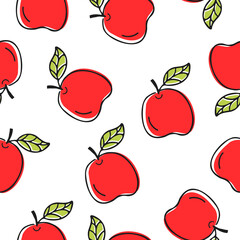 Seamless cute pattern with juicy apples on white background