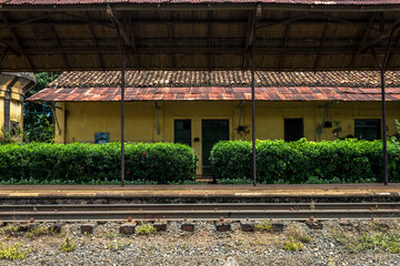 Fototapeta na wymiar Facade of the former railway station in the municipality of Matao, Sao Paulo state