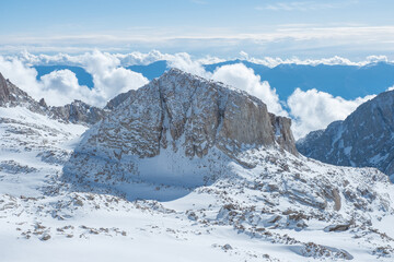 Sierra Nevada Mountain Range, mountaineering, mountains with snow and cloud cover, Mt Whitney Approach Route