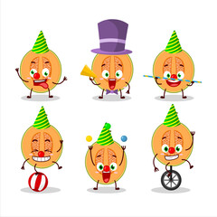Cartoon character of slice of melon with various circus shows