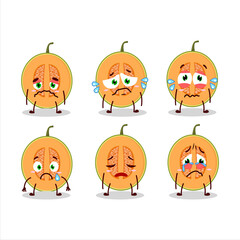 Slice of melon cartoon character with sad expression