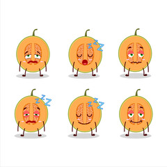 Cartoon character of slice of melon with sleepy expression