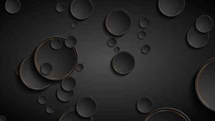 Black and golden tech circles abstract luxury background