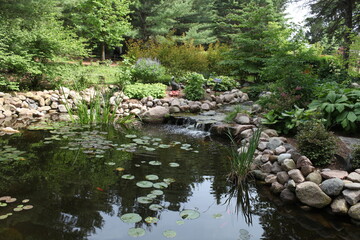 japanese garden with pond and trees