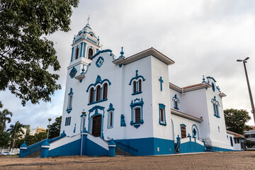view of the restored façade of the Cathedral of Sao Bento, in the center of Marilia, west center...
