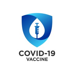 shield logo with syringe. vaccine protection icon