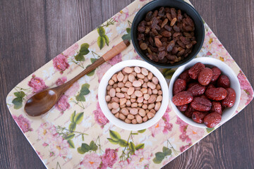 All kinds of dried fruits in the plate