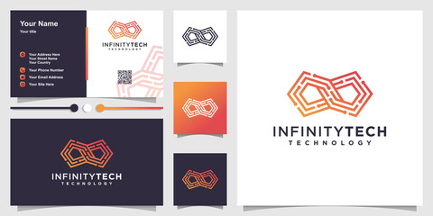 Infinity tech logo with modern line art style and business card design template Premium Vector