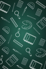 back to school supplies drawing in chalkboard