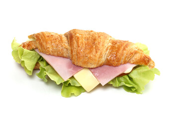 Ham and Cheese Croissant Sandwich on White Background with Clipping Path.