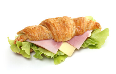 Ham and Cheese Croissant Sandwich on White Background with Clipping Path.