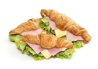 Ham and Cheese Croissant Sandwich on White Background with Clipping Path.