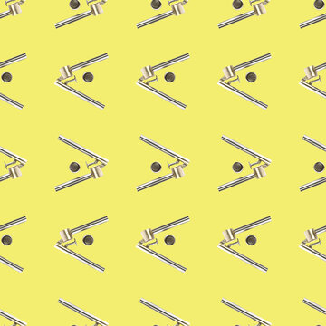 Seamless Pattern From Garlic Press Isolated On Yellow Flat Lay