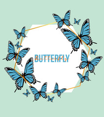 blue butterflies lettering poster in frame