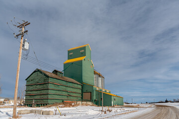 Old grain elevator in the town of Delia, Alberta.