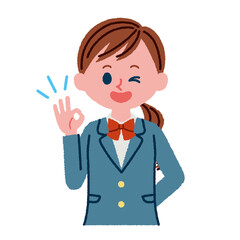 OKポーズをする女子高校生のイラスト素材