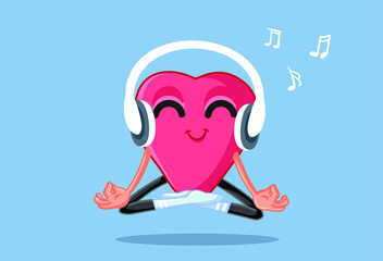 Funny Cartoon Heart Listening to Music