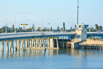 Fototapeta na wymiar Drawbridge over the intracoastal waterway near St Petersburg / Clearwater in Florida