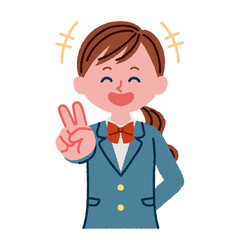 ピースをしている女子高校生のイラスト素材