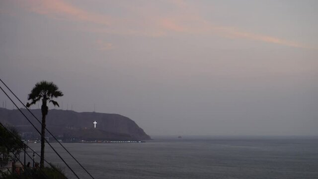 Late sunsent view of the Morro Solar standing from Miraflores, Lima Per&uacute;.