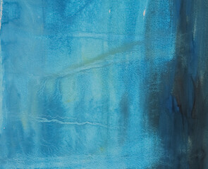  Hand painted watercolor blue background. Abstract streaks and stains on paper texture