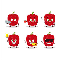 Red pepper cartoon character with various types of business emoticons