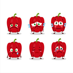 Red pepper cartoon character with sad expression