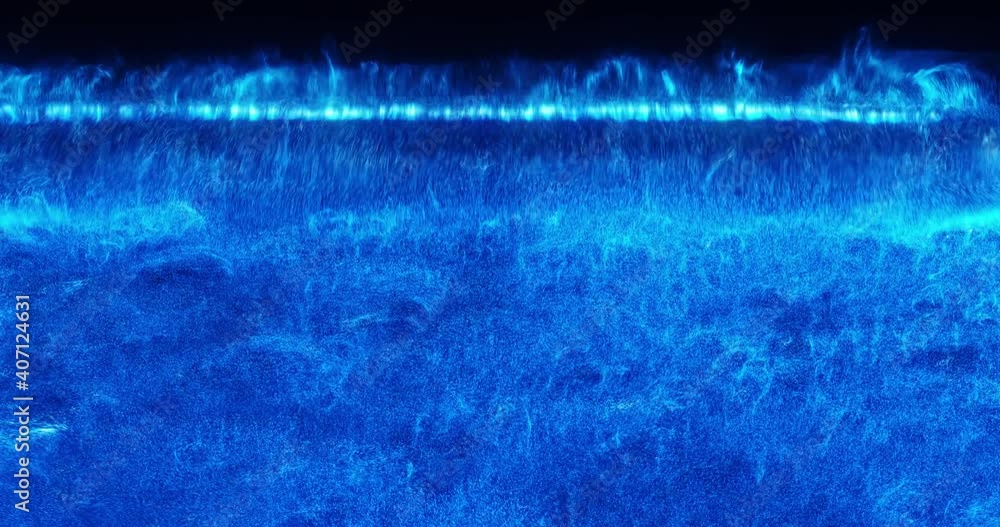 Poster abstract blue wave of fluid particle backward. fluid simulation of turbulent water. 3-d render, 4k s