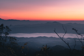 purple light in the early morning,Landscape mountain in the morning