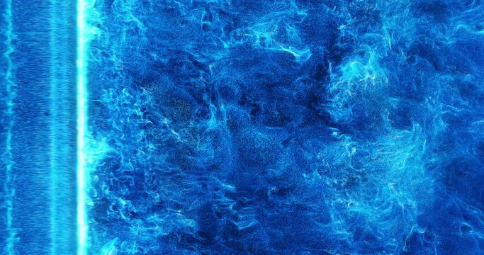Abstract Blue wave particle Flow. Turbulent and flowing water and blue liquid particles. Great for event, concert, title, presentation, music, VJ. 4K loop