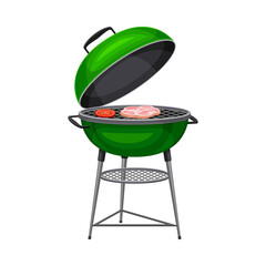 Kettle Barbecue Grill with Meat Steak Cooking on It Vector Illustration