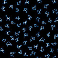 Line Sport boxing shoes icon isolated seamless pattern on black background. Wrestling shoes. Vector.