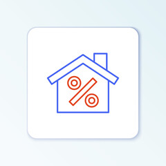 Line House with percant discount tag icon isolated on white background. Real estate home. Credit percentage symbol. Colorful outline concept. Vector.