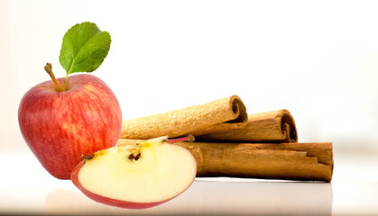 apple cut slice whole leaf and cinnamon sticks and powder isolated for background