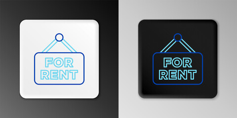 Fototapeta premium Line Hanging sign with text For Rent icon isolated on grey background. Signboard with text For Rent. Colorful outline concept. Vector.
