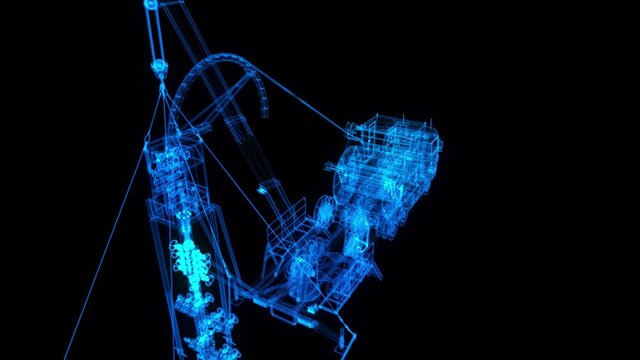 Truck machine for repair oil and gas field. Oil equipment solid virtual model. Digital technology visualization of 3d.