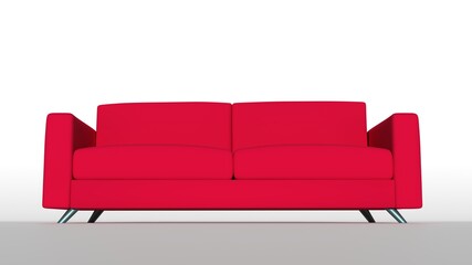 Red silk fabric texture sofa and white pillow for decoration on white floor and copy space 3D rendering