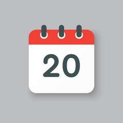 Vector icon calendar day number 20, 20th day month