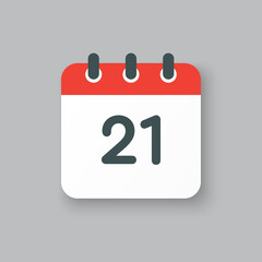 Vector icon calendar day number 21, 21th day month