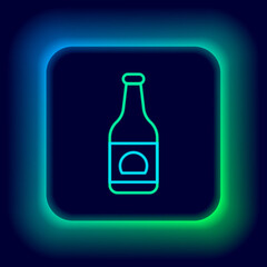 Glowing neon line Beer bottle icon isolated on black background. Colorful outline concept. Vector.