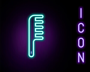 Glowing neon line Hairbrush icon isolated on black background. Comb hair sign. Barber symbol. Colorful outline concept. Vector.