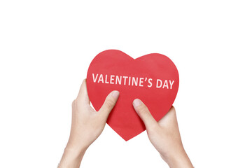 Hand holding red heart with Happy Valentines Day text